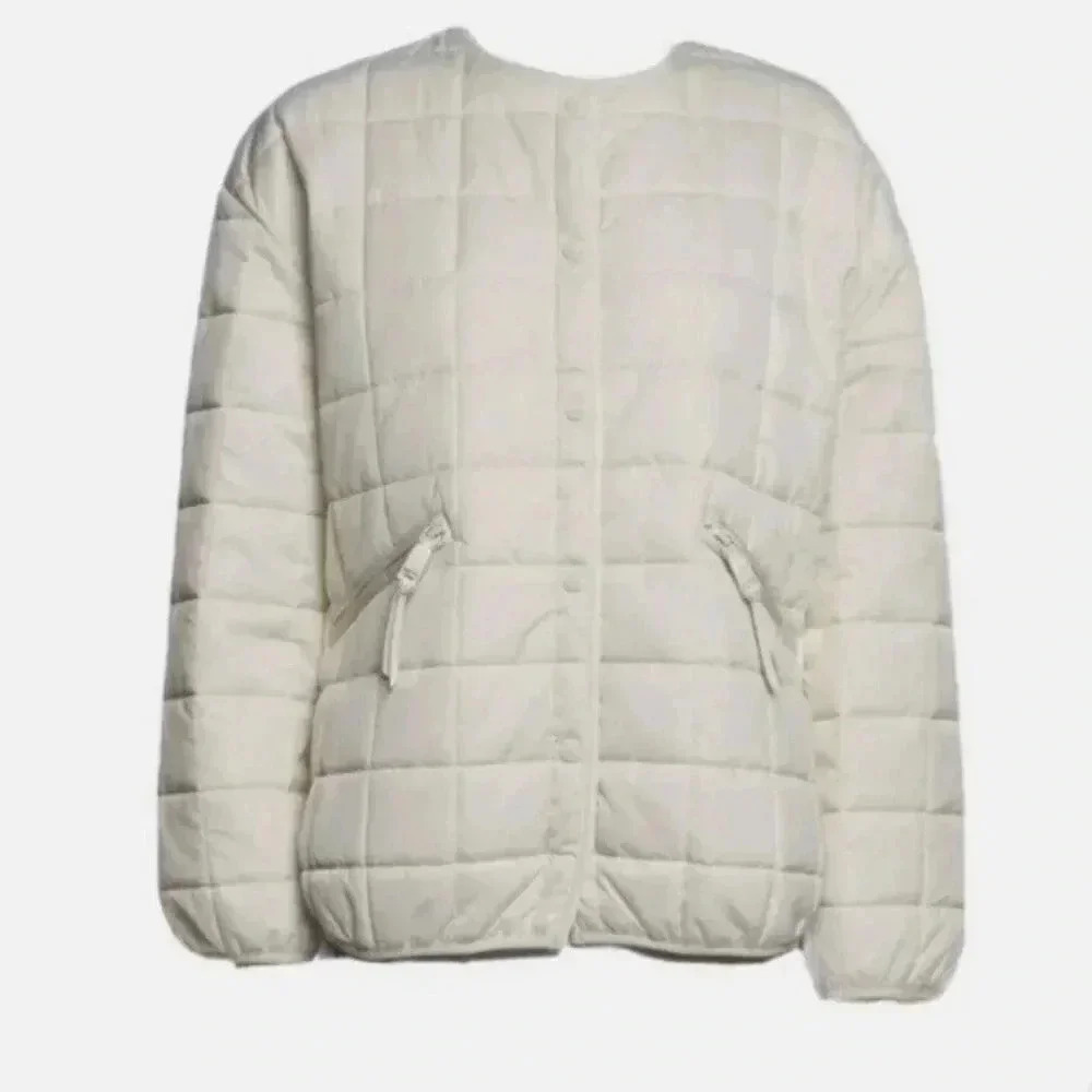 Rebecca Minkoff Size Large Quilted Puffer Jacket Coat Crewneck Cream